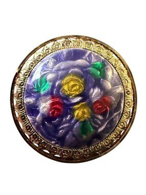 Vintage Reverse Carved Lucite Brooch Gold‎ Tone Floral Pin 1950s New Old Stock